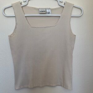 Liz Claiborne Villager 80% Silk Blend Beige Ribbed Square-Neck Tank Top